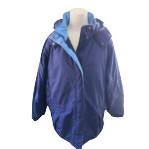 LL.L. Bean Women Large Parka Blue‎ Hood Zip Thinsulate Light Warm